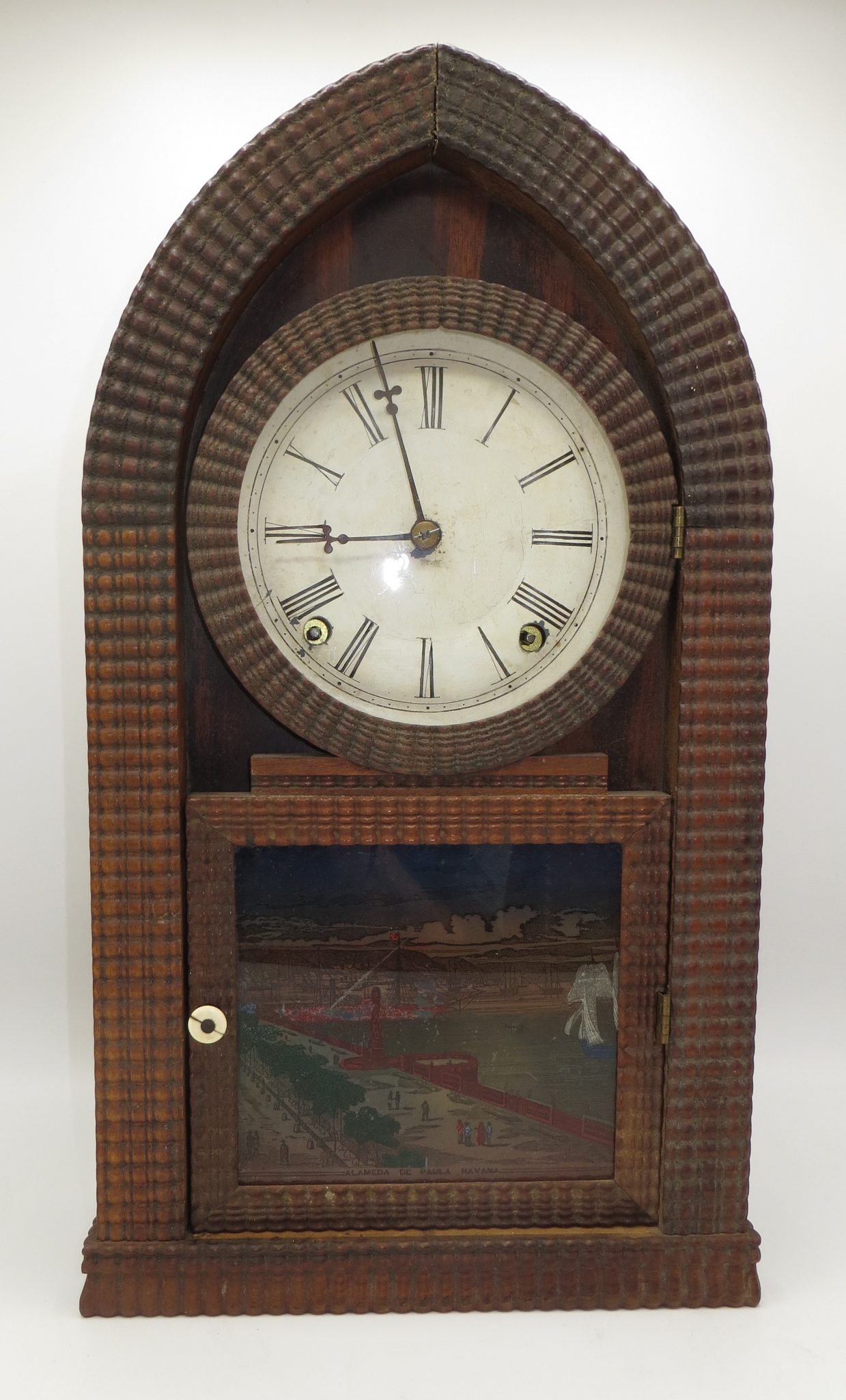 705 Rare E N Welch Ripple Front Beehive Clock Hills Antique Clocks
